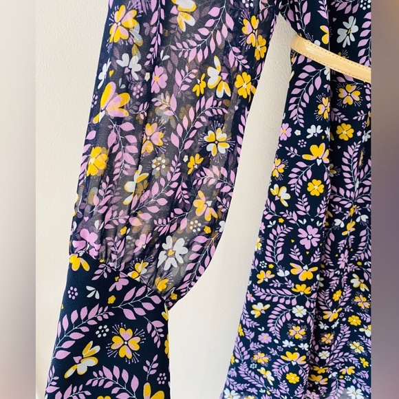 Boden Blossom Dress. Purple Navy Floral Sheer Long Sleeves. Size 16/18R. - Picture 7 of 12